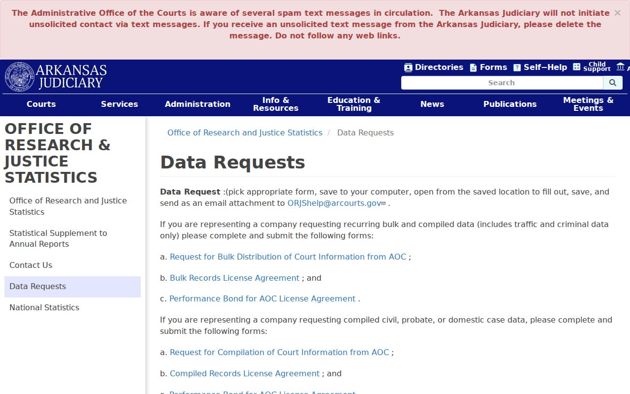 Lincoln County case lookup and Arkansas AOC compiled data request forms