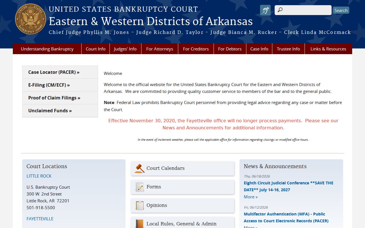 Lincoln County bankruptcy court record access through the Arkansas Bankruptcy Court