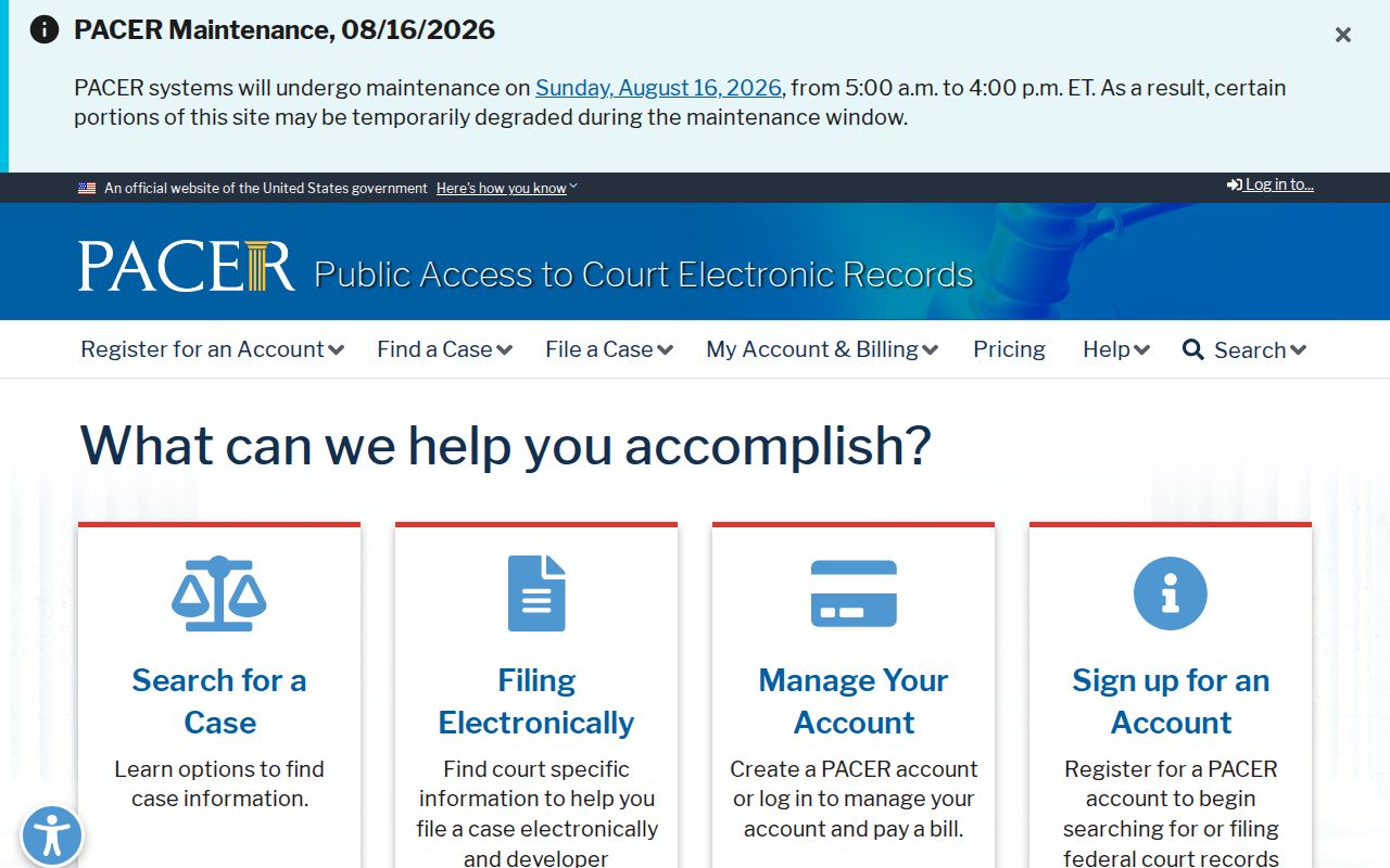 Lincoln County court record search using the official PACER federal portal